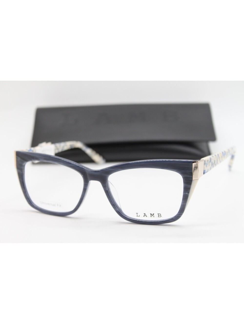 NEW L.A.M.B. LAUF113 BLU BLUE GOLD WHITE AUTHENTIC EYEGLASSES W/CASE 56-17